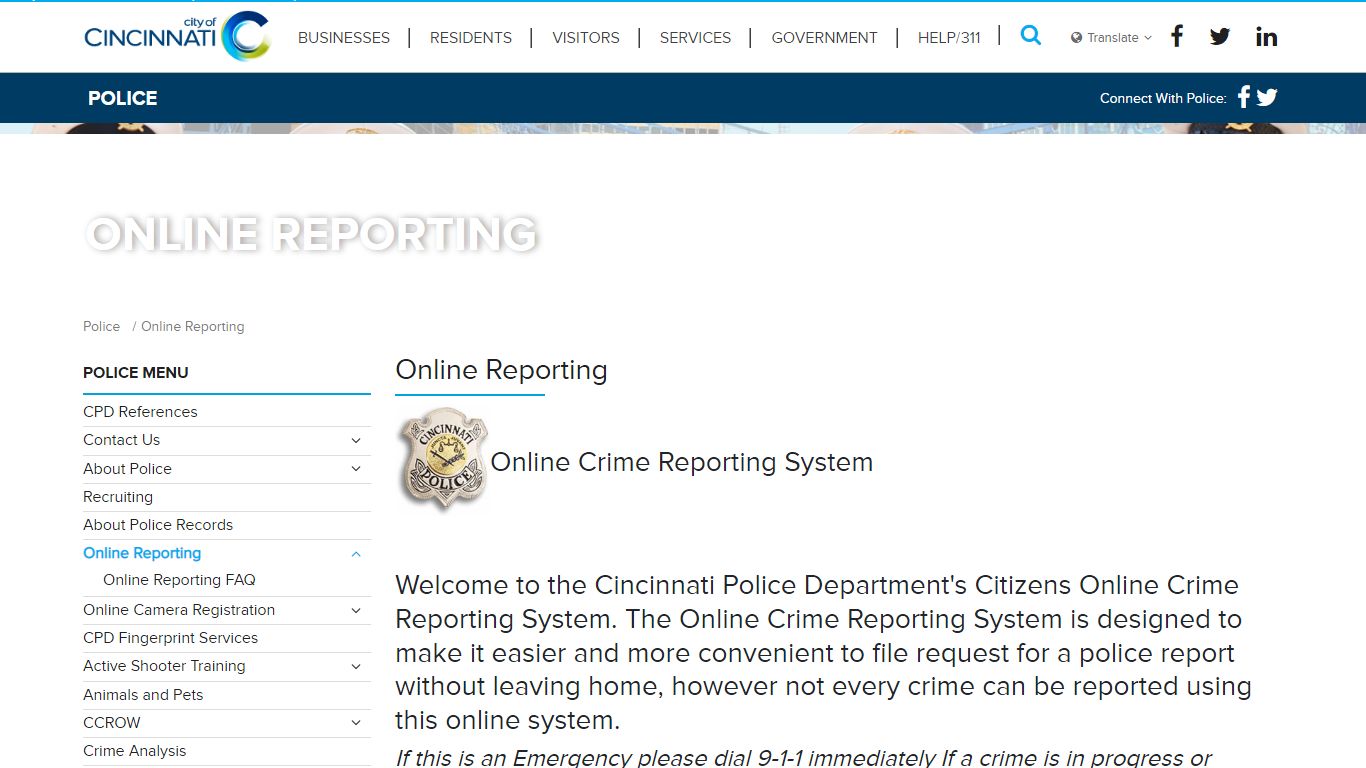 Online Reporting - Police - Cincinnati